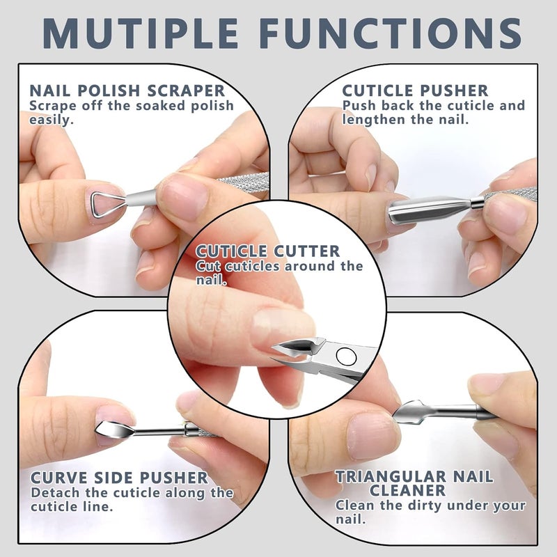 DecuT Cuticle Trimmer with Cuticle Pusher and Scissors, Cuticle Remover Professional Durable Pedicure Manicure Tools, Stainless Steel Cuticle Nipper Cutter Clipper for Fingernails and Toenails (Silver) - Image 2